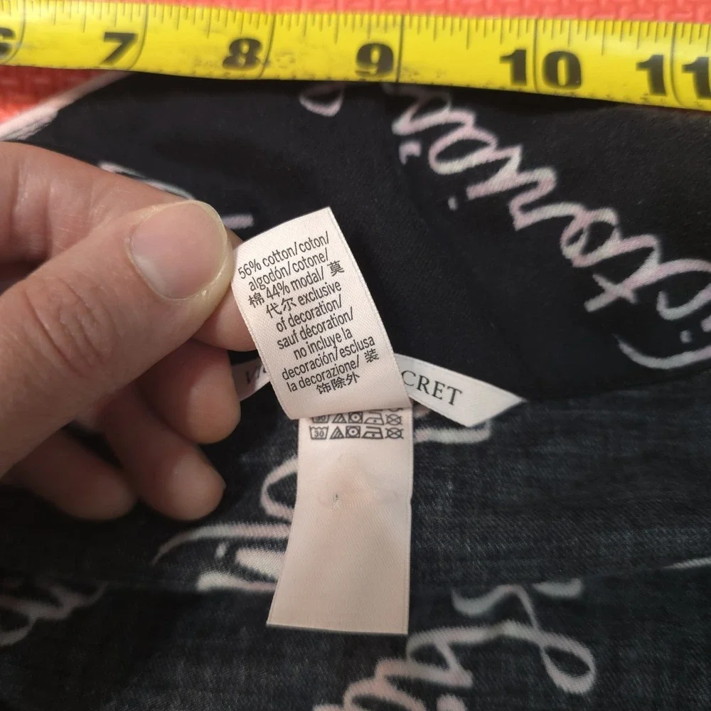 Victoria's Secret‎ Sleep Shirt Top Black Pink Logo Script Modal Cotton XL Short